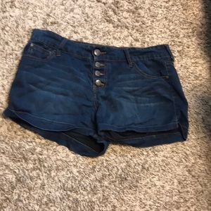 Dark wash button up shorts